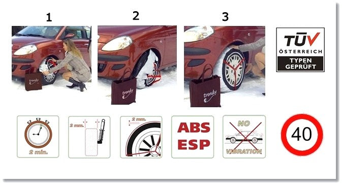 Correntes de Neve em Tecido Trendy (Turismo,4x4,SUV) Tamanho 40M (par)